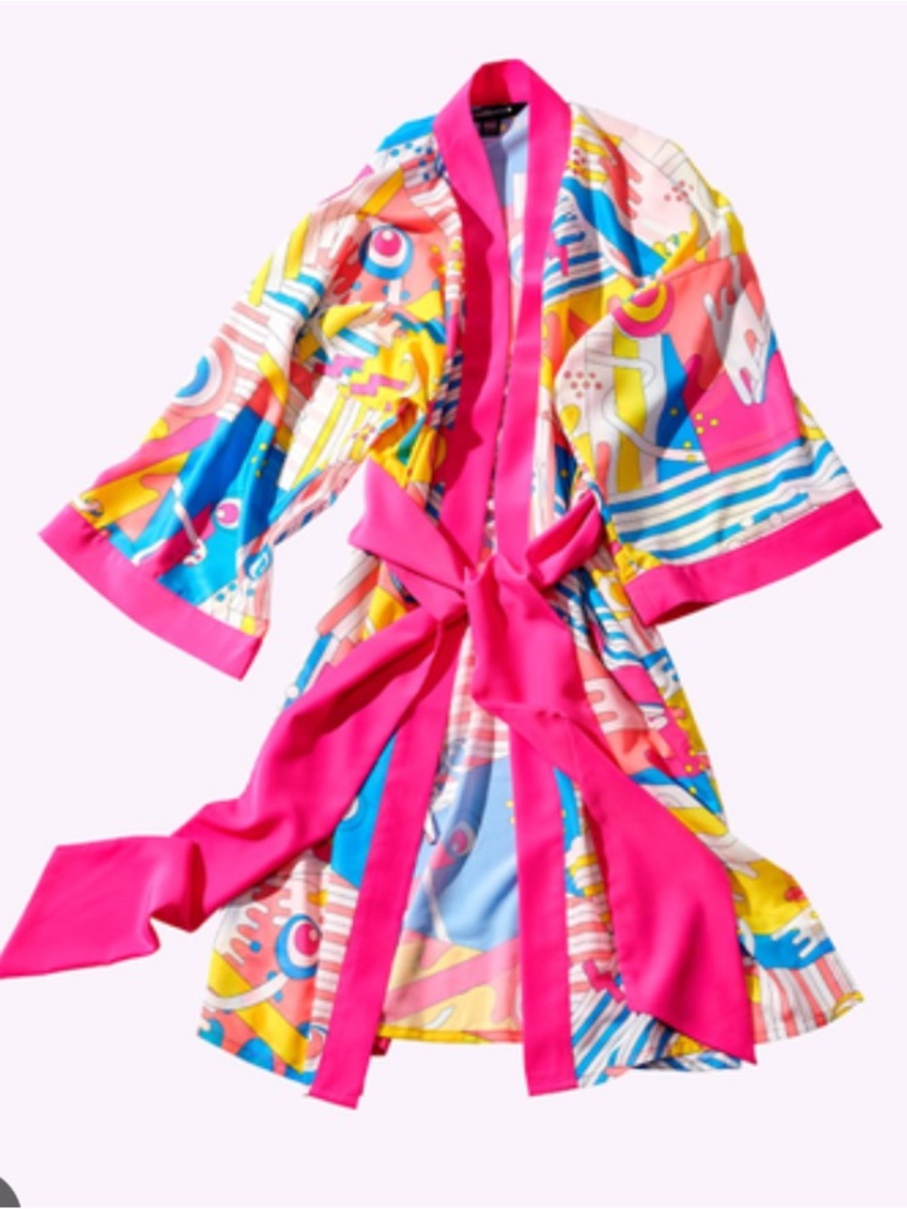 Drunk Elephant Bright Pink & Multi-Color  Silk Robe size S-M one size